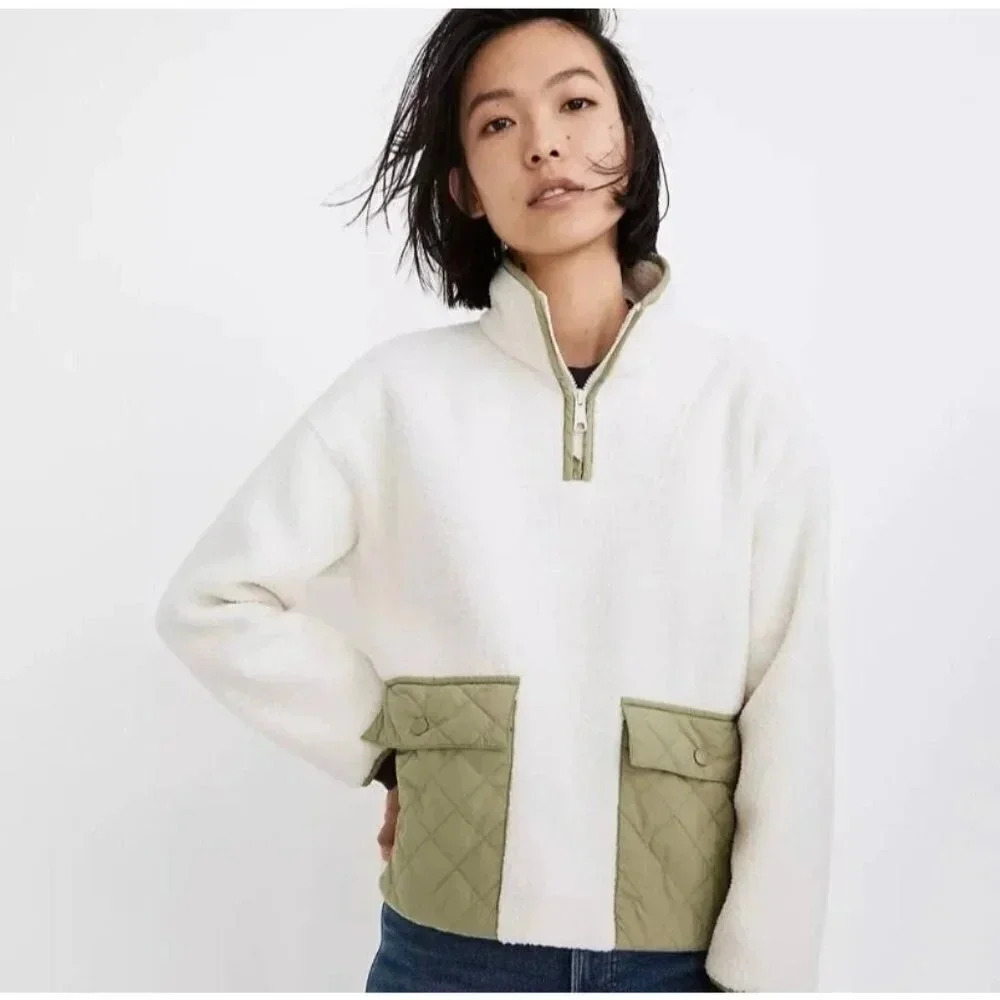 Madewell Jacket Women’s XS Fleece Quilted-Pocket Popover